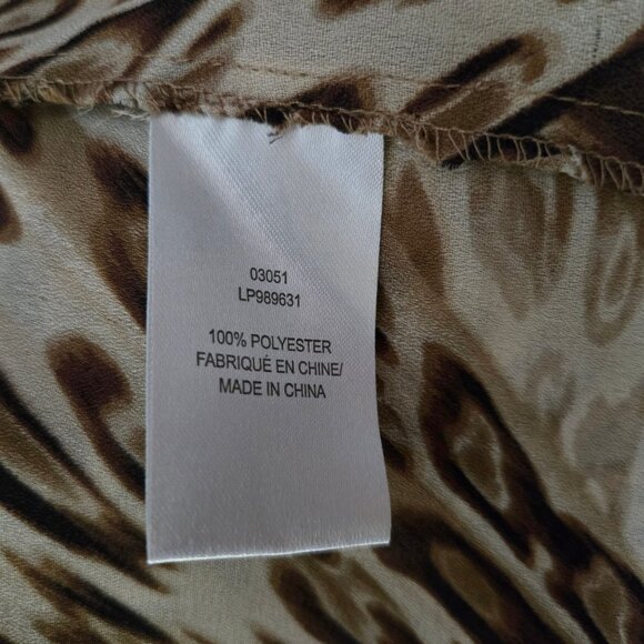 Y2K Animal Print Ruffled Chiffon Babydoll Tunic Top Mini Dress Size M Beige - Picture 12 of 12
